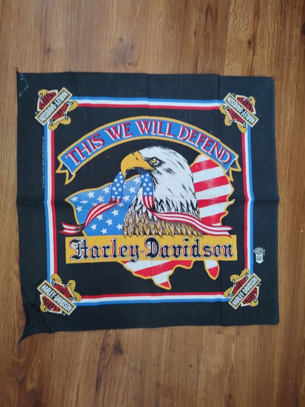 Deadstock Vintage Harley-Davidson This We Will Defend Bandana Pocket Square